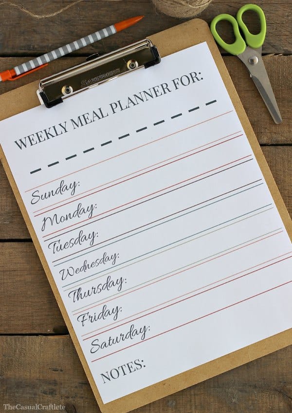 Bullet Journal Weekly Menu Planner Printable