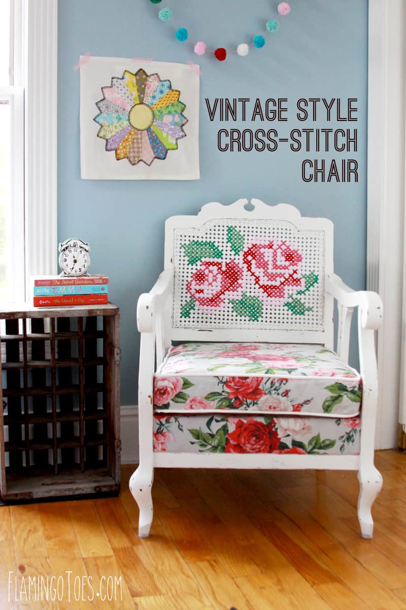 Vintage-Style-Cross-Stitch-Chair-Redo