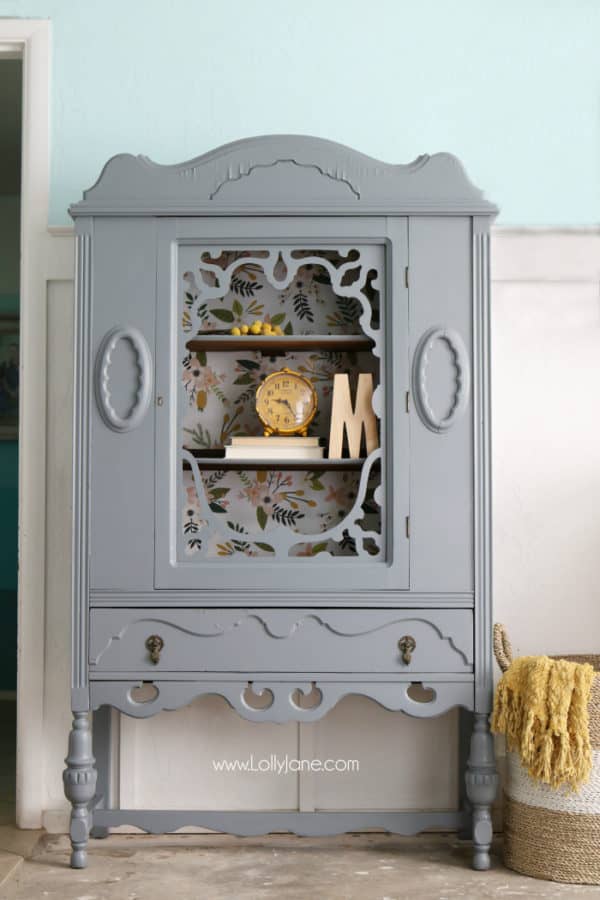 gray-hutch-floral-paper-makeover