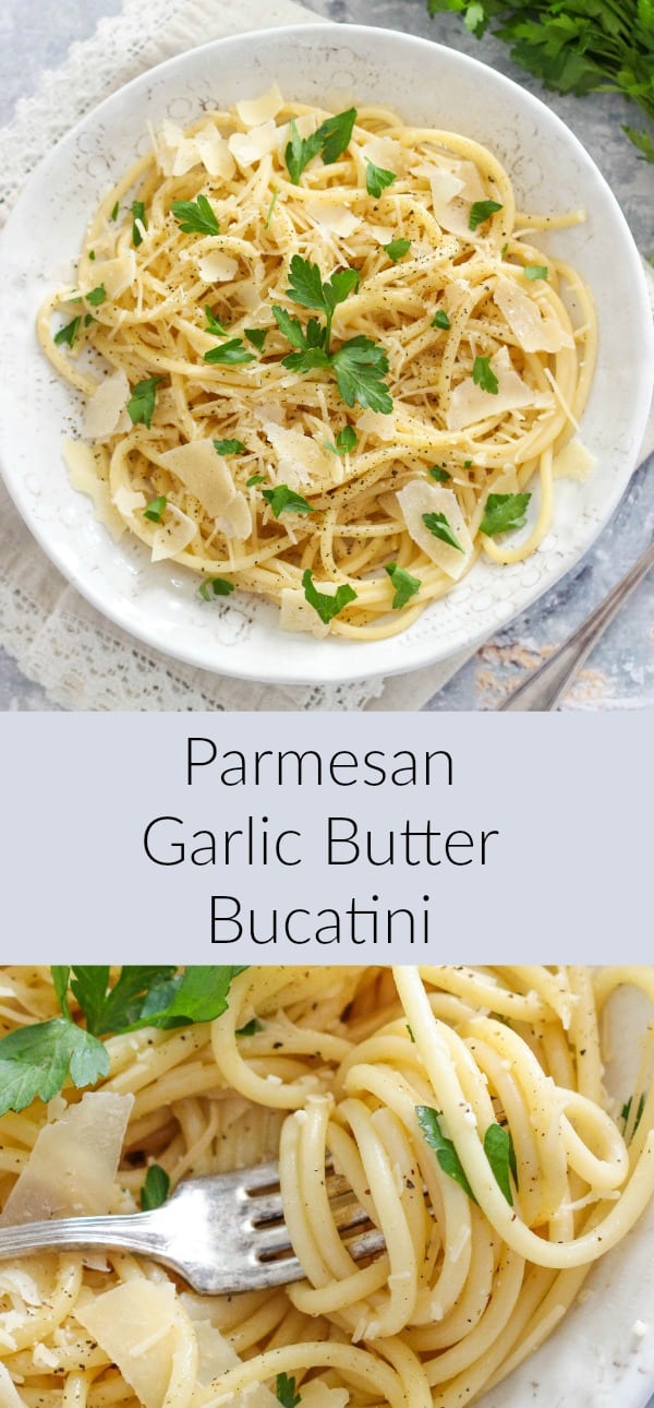 Parmesan Garlic Butter Bucatini is a simple and delicious 30 minute pasta dish. It's hearty enough for a main dish or a yummy side.