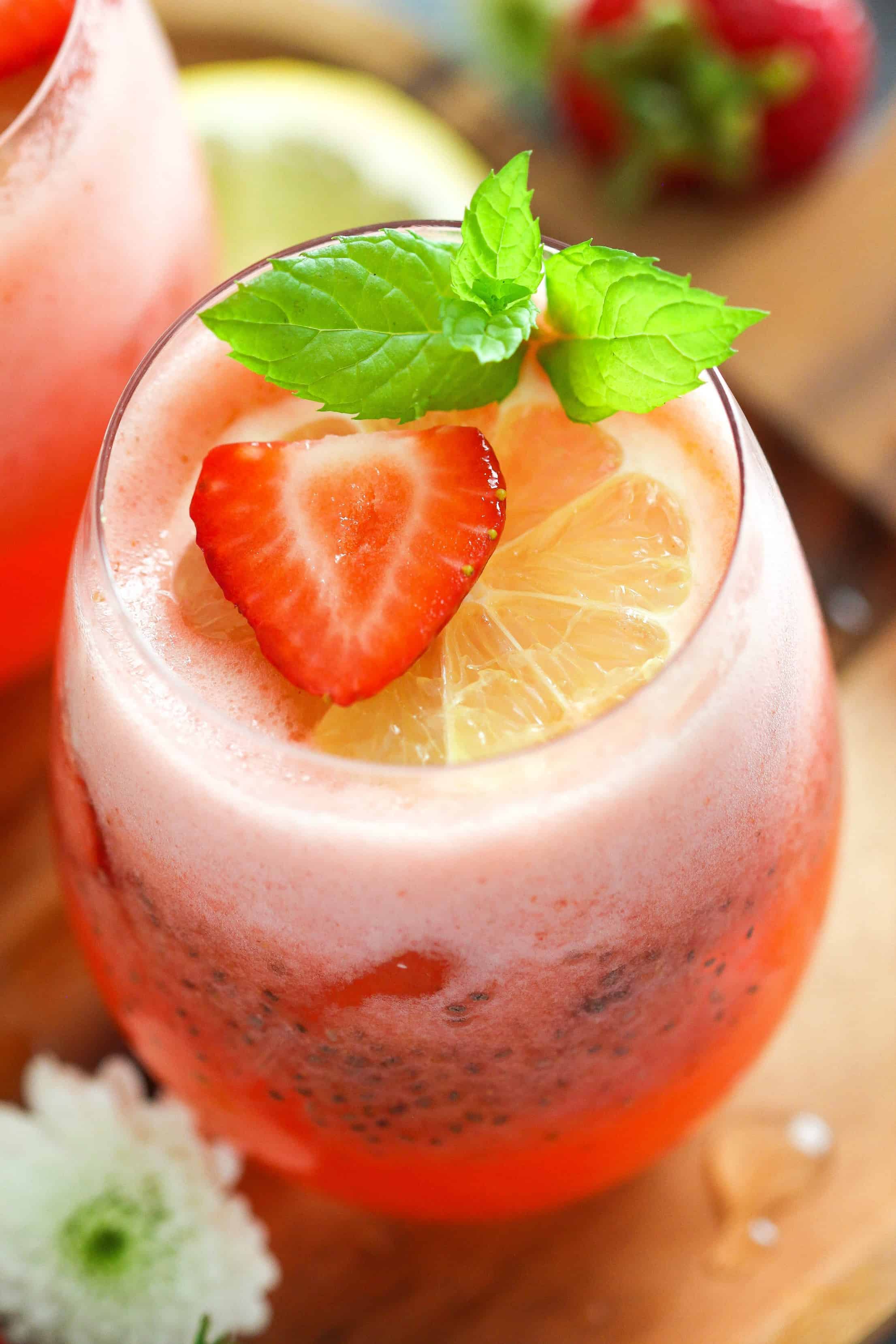 Chia Seed Drink Strawberry Lemonade With Chia Seeds