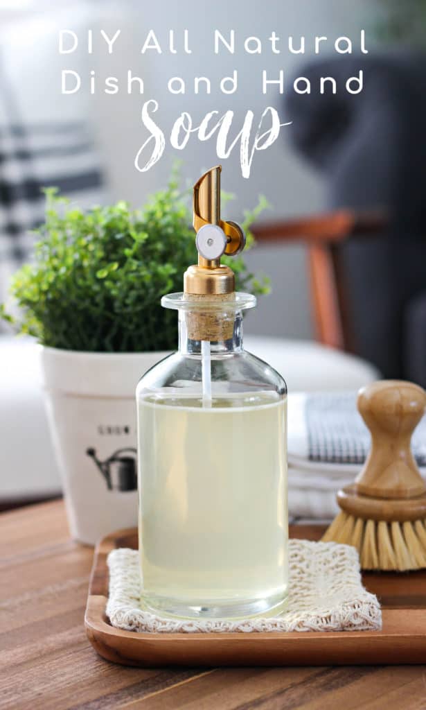 Looking for a soap that is chemical-free and actually cleans well? Learn how to make all natural dish and hand soap with just 3 ingredients. #diy #dishsoapdiy #dishsoaphomemade #dishdispenser #handsoapdiy #handsoapessentialoil #handsoapdiycastille