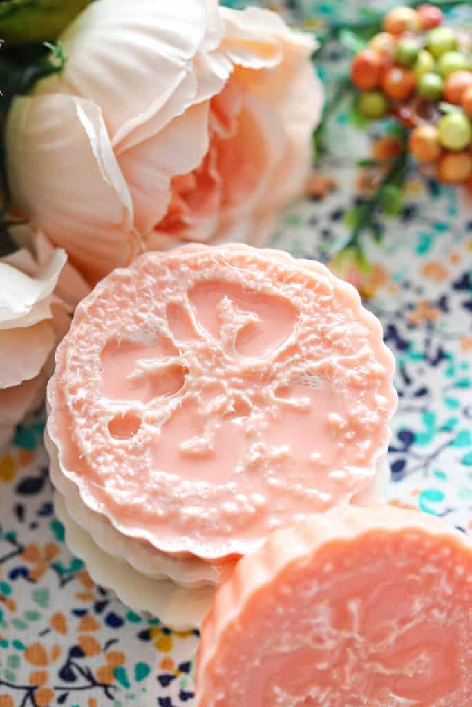  Is your dry, aching skin in need of care? Learn how to make soothing blood orange and lime loofah soap - so easy for a relaxing spa-like bath experience. #soap #loofahsoap #soapmaking #diy #giftideas