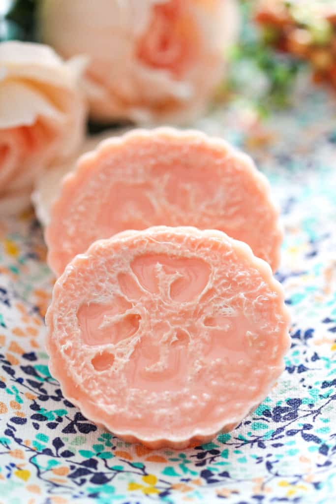  Is your dry, aching skin in need of care? Learn how to make soothing blood orange and lime loofah soap - so easy for a relaxing spa-like bath experience. #soap #loofahsoap #soapmaking #diy #giftideas